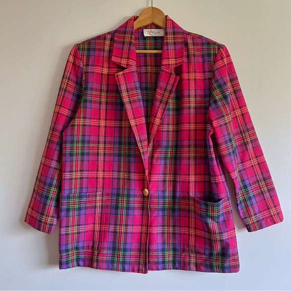 Vintage Ziba Vibrant Pink Plaid Blazer - Picture 3 of 13